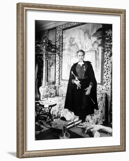 Poet and Filmmaker Jean Cocteau Dressed in Uniform of Academie Francaise, Holding Sword He Designed-Frank Scherschel-Framed Premium Photographic Print