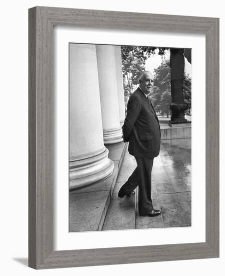 Poet and Vice President of Hartford Accident and Indemnity Co, Wallace Stevens Standing on Steps-Walter Sanders-Framed Premium Photographic Print