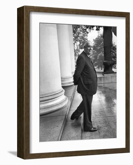 Poet and Vice President of Hartford Accident and Indemnity Co, Wallace Stevens Standing on Steps-Walter Sanders-Framed Premium Photographic Print