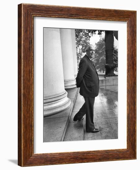 Poet and Vice President of Hartford Accident and Indemnity Co, Wallace Stevens Standing on Steps-Walter Sanders-Framed Premium Photographic Print