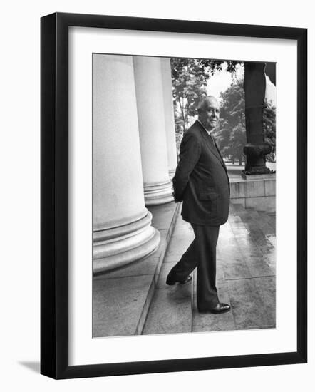 Poet and Vice President of Hartford Accident and Indemnity Co, Wallace Stevens Standing on Steps-Walter Sanders-Framed Premium Photographic Print