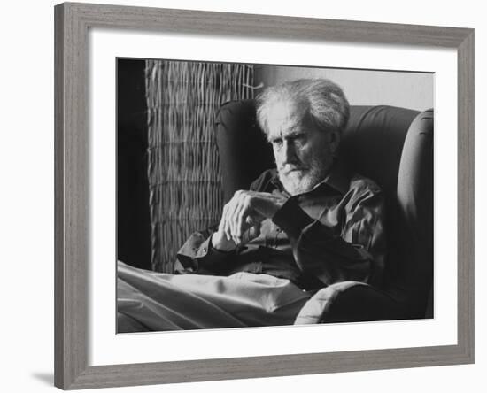 Poet Ezra Pound, 95, Relaxing in Wing Chair in Apt-David Lees-Framed Premium Photographic Print