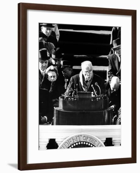 Poet Robert Frost Reading a Poem at the Inauguration Ceremony for President John F. Kennedy-null-Framed Photographic Print