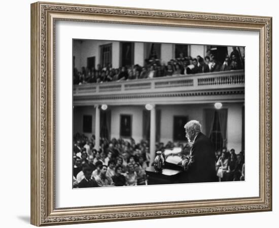 Poet Robert Frost Reciting His Own Poetry to Students and Faculty at Amherst-null-Framed Premium Photographic Print