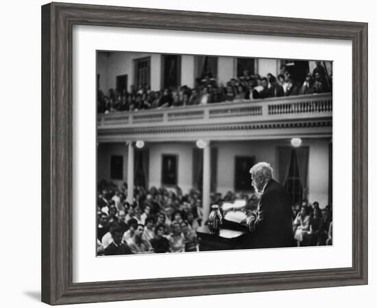 Poet Robert Frost Reciting His Own Poetry to Students and Faculty at Amherst-null-Framed Premium Photographic Print