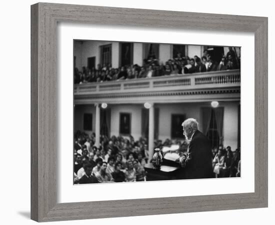 Poet Robert Frost Reciting His Own Poetry to Students and Faculty at Amherst-null-Framed Premium Photographic Print