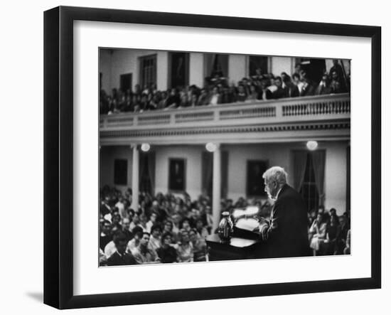 Poet Robert Frost Reciting His Own Poetry to Students and Faculty at Amherst-null-Framed Premium Photographic Print