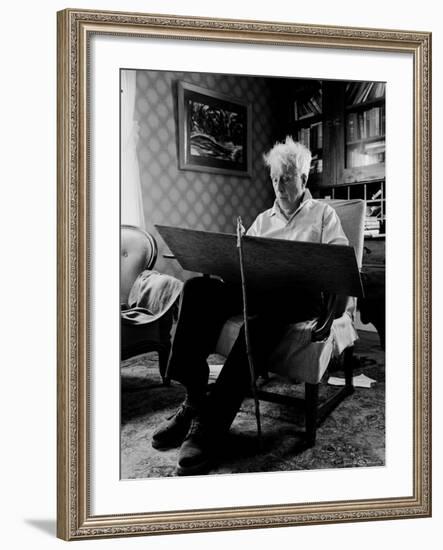 Poet Robert Frost Writing at Home-Alfred Eisenstaedt-Framed Premium Photographic Print