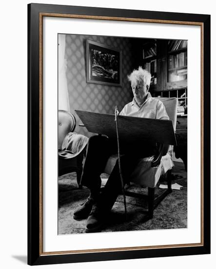 Poet Robert Frost Writing at Home-Alfred Eisenstaedt-Framed Premium Photographic Print