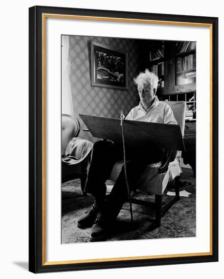 Poet Robert Frost Writing at Home-Alfred Eisenstaedt-Framed Premium Photographic Print