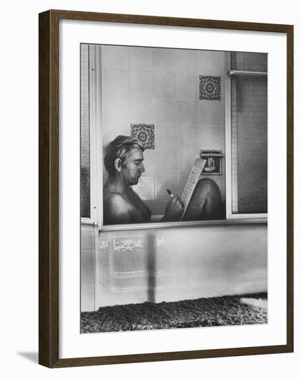 Poet Rod McKuen Writing Song Lyrics in His Bathtub, at Home-Ralph Crane-Framed Premium Photographic Print