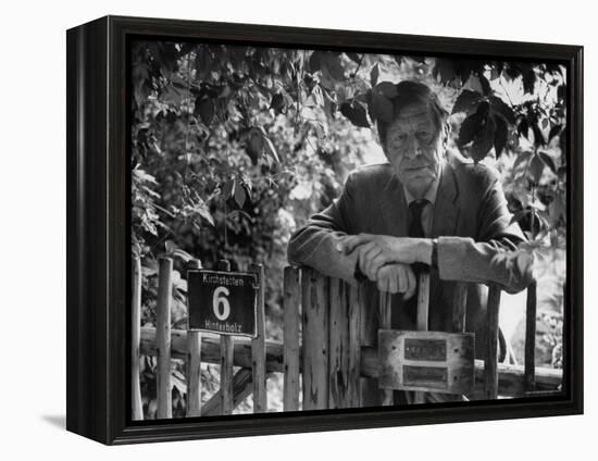 Poet, Wystan H. Auden, Standing Outside Gate of His Home-Harry Redl-Framed Premier Image Canvas