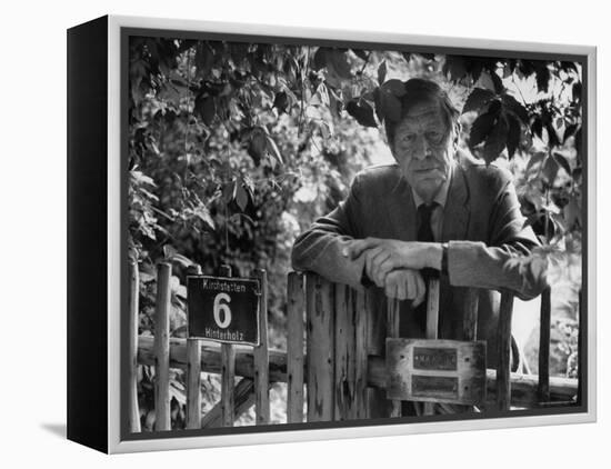 Poet, Wystan H. Auden, Standing Outside Gate of His Home-Harry Redl-Framed Premier Image Canvas