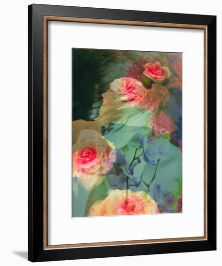 Poetical Romantic Photomontage of a Female Portrait with Flowers in Subtle Colours-Alaya Gadeh-Framed Photographic Print