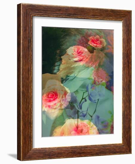 Poetical Romantic Photomontage of a Female Portrait with Flowers in Subtle Colours-Alaya Gadeh-Framed Photographic Print