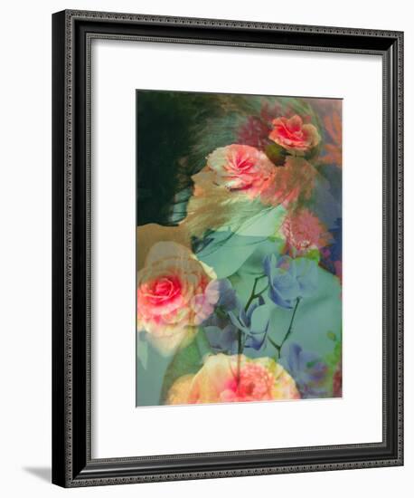 Poetical Romantic Photomontage of a Female Portrait with Flowers in Subtle Colours-Alaya Gadeh-Framed Photographic Print