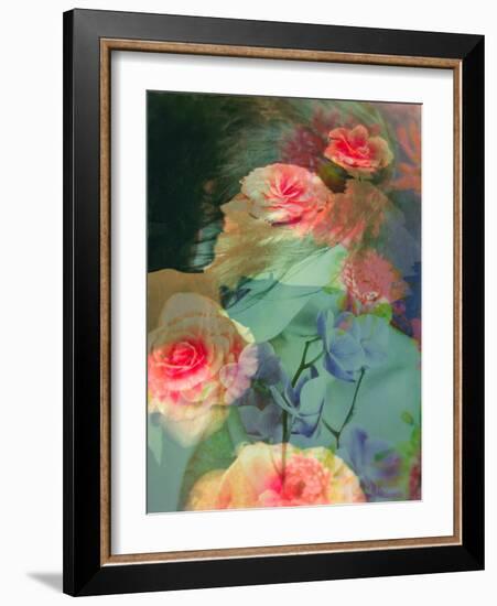 Poetical Romantic Photomontage of a Female Portrait with Flowers in Subtle Colours-Alaya Gadeh-Framed Photographic Print