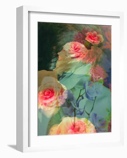 Poetical Romantic Photomontage of a Female Portrait with Flowers in Subtle Colours-Alaya Gadeh-Framed Photographic Print