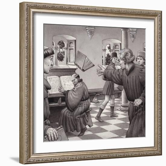 Poggio Bracciolini Throws a Book at a Fellow Scholar, Tortelli-Pat Nicolle-Framed Giclee Print