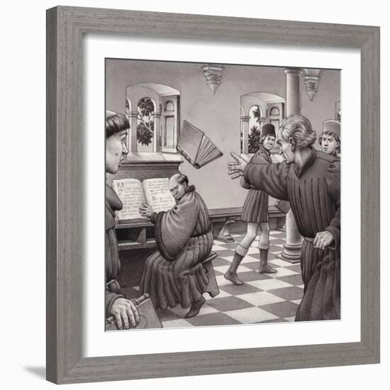 Poggio Bracciolini Throws a Book at a Fellow Scholar, Tortelli-Pat Nicolle-Framed Giclee Print