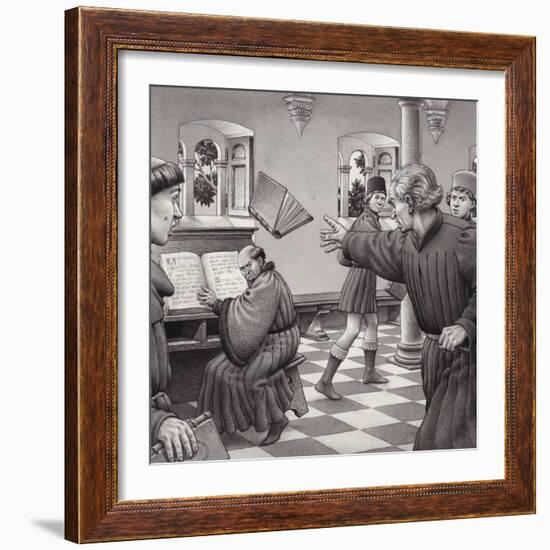 Poggio Bracciolini Throws a Book at a Fellow Scholar, Tortelli-Pat Nicolle-Framed Giclee Print