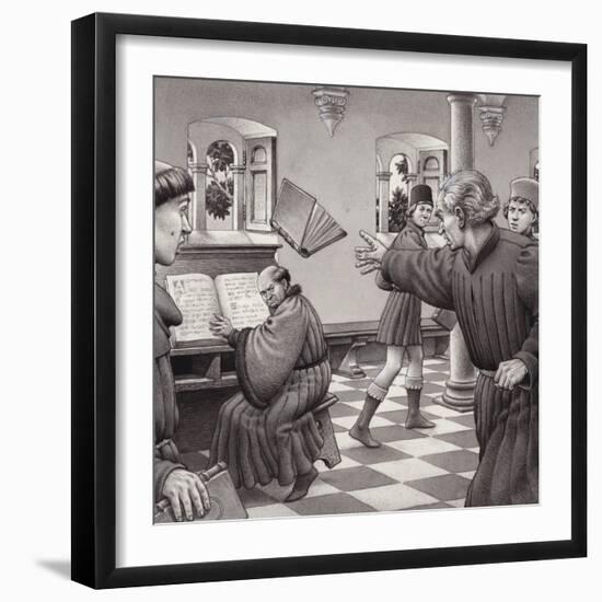 Poggio Bracciolini Throws a Book at a Fellow Scholar, Tortelli-Pat Nicolle-Framed Giclee Print