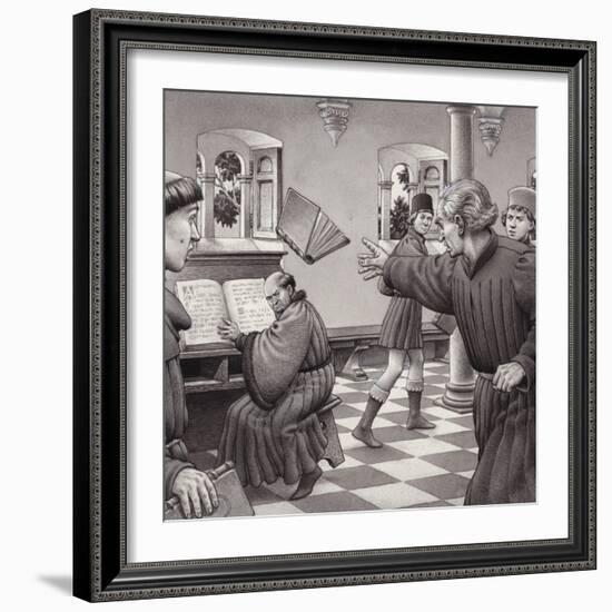 Poggio Bracciolini Throws a Book at a Fellow Scholar, Tortelli-Pat Nicolle-Framed Giclee Print