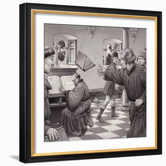 Poggio Bracciolini Throws a Book at a Fellow Scholar, Tortelli-Pat Nicolle-Framed Giclee Print