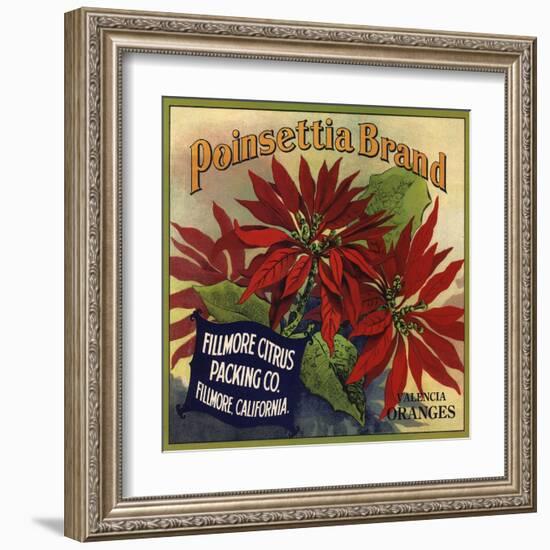 Poinsettia Brand - Fillmore, California - Citrus Crate Label-Lantern Press-Framed Art Print