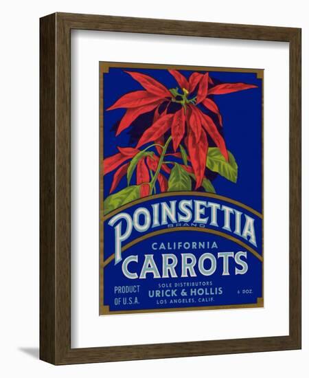 Poinsettia Carrot Label - Los Angeles, CA-Lantern Press-Framed Art Print