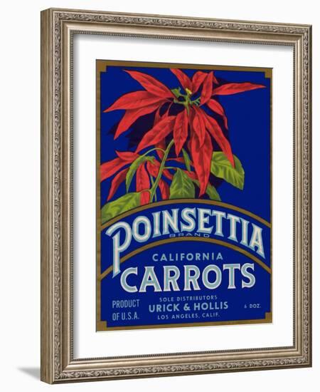 Poinsettia Carrot Label - Los Angeles, CA-Lantern Press-Framed Art Print