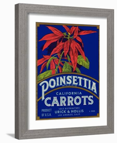 Poinsettia Carrot Label - Los Angeles, CA-Lantern Press-Framed Art Print