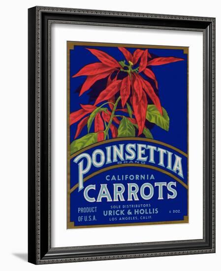 Poinsettia Carrot Label - Los Angeles, CA-Lantern Press-Framed Art Print