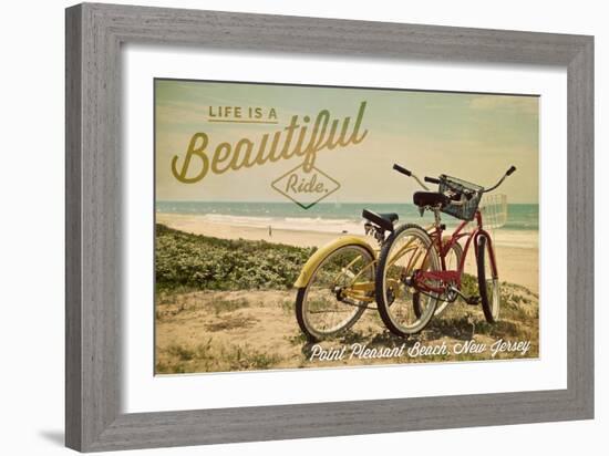 Point Pleasant Beach, New Jersey - Bicycles and Beach Scene-Lantern Press-Framed Art Print