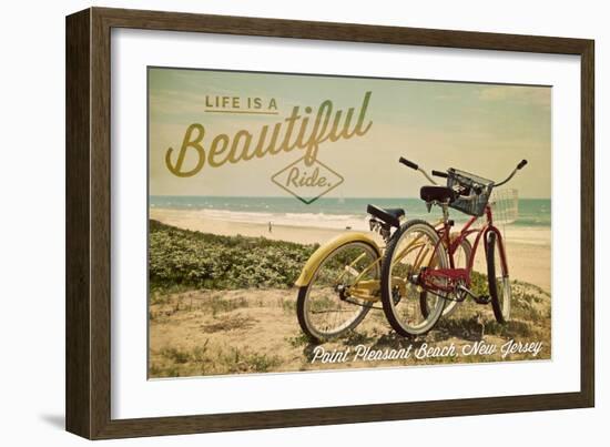 Point Pleasant Beach, New Jersey - Bicycles and Beach Scene-Lantern Press-Framed Art Print