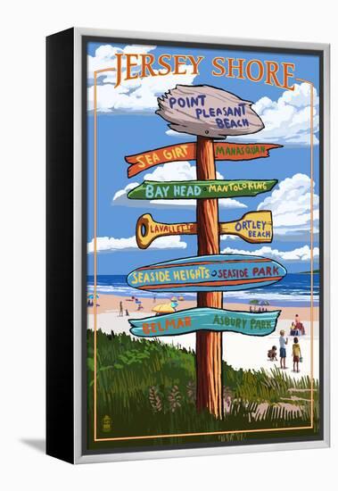 Point Pleasant Beach, New Jersey - Destinations Signpost-Lantern Press-Framed Stretched Canvas