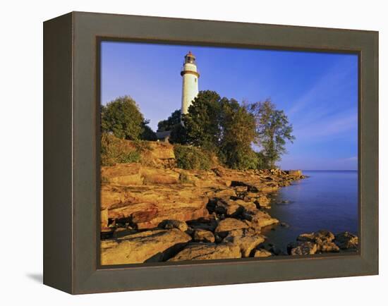 Pointe Aux Barques Lighthouse at Sunrise on Lake Huron, Michigan, USA-Adam Jones-Framed Premier Image Canvas