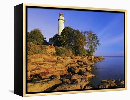 Pointe Aux Barques Lighthouse at Sunrise on Lake Huron, Michigan, USA-Adam Jones-Framed Premier Image Canvas