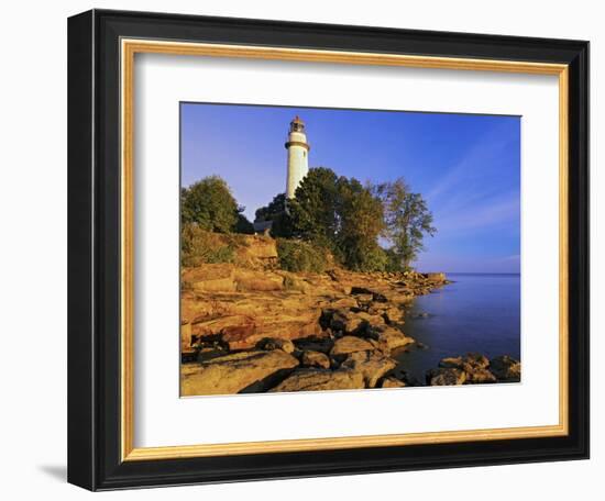 Pointe Aux Barques Lighthouse at Sunrise on Lake Huron, Michigan, USA-Adam Jones-Framed Photographic Print