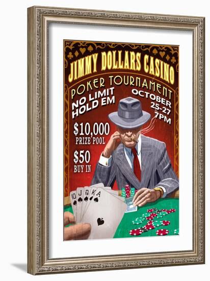 Poker Tournament - Vintage Sign-Lantern Press-Framed Art Print