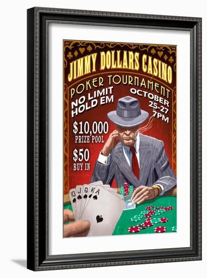 Poker Tournament - Vintage Sign-Lantern Press-Framed Art Print