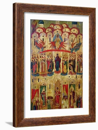 Pokrov Icon Depicting the Apparition of the Virgin to Saints in the Church at Blachernes-null-Framed Giclee Print