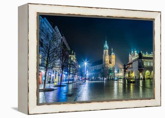 Poland, Krakow. Market Square at Night.-bloodua-Framed Premier Image Canvas