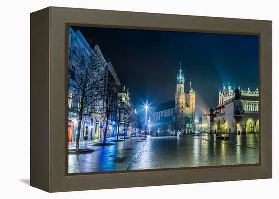 Poland, Krakow. Market Square at Night.-bloodua-Framed Premier Image Canvas