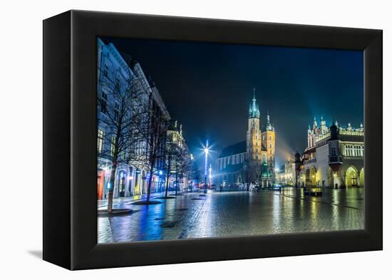 Poland, Krakow. Market Square at Night.-bloodua-Framed Premier Image Canvas