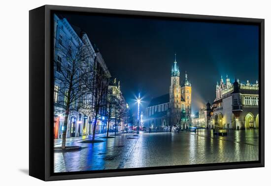 Poland, Krakow. Market Square at Night.-bloodua-Framed Premier Image Canvas