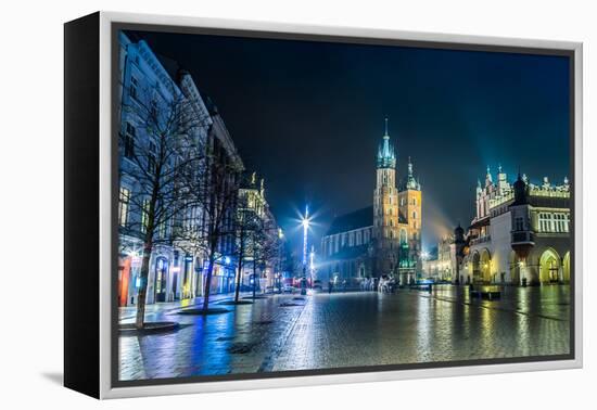 Poland, Krakow. Market Square at Night.-bloodua-Framed Premier Image Canvas