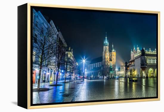 Poland, Krakow. Market Square at Night.-bloodua-Framed Premier Image Canvas