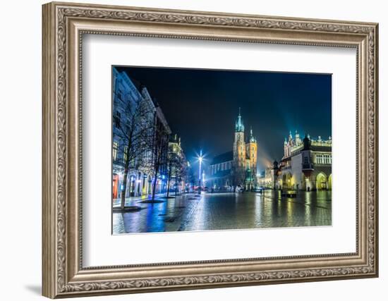 Poland, Krakow. Market Square at Night.-bloodua-Framed Photographic Print