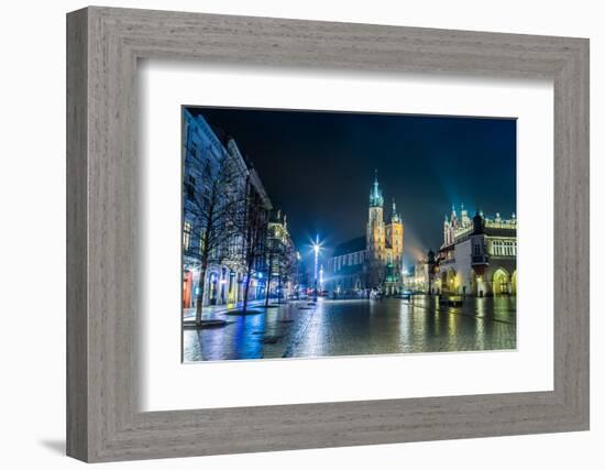 Poland, Krakow. Market Square at Night.-bloodua-Framed Photographic Print